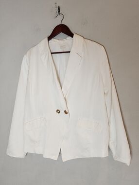 Chico's Linen Rayon Blend White Blazer Jacket Women's Size XL